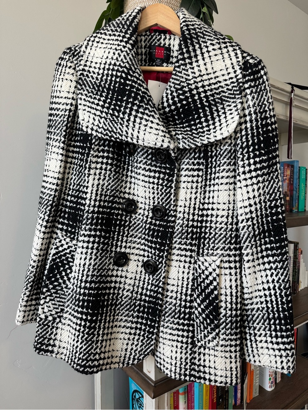 Gallery Petite NWT Wool Blend Plaid Coat Medium Petite MP Black White
